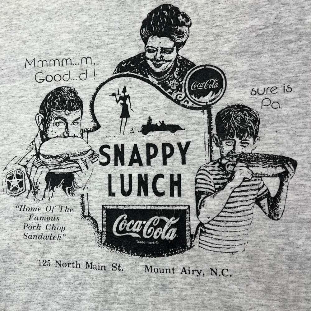 Vintage Jerzees Snappy Lunch Mount Airy NC Pork Chop Sandwich Gray T-Shirt XL‎